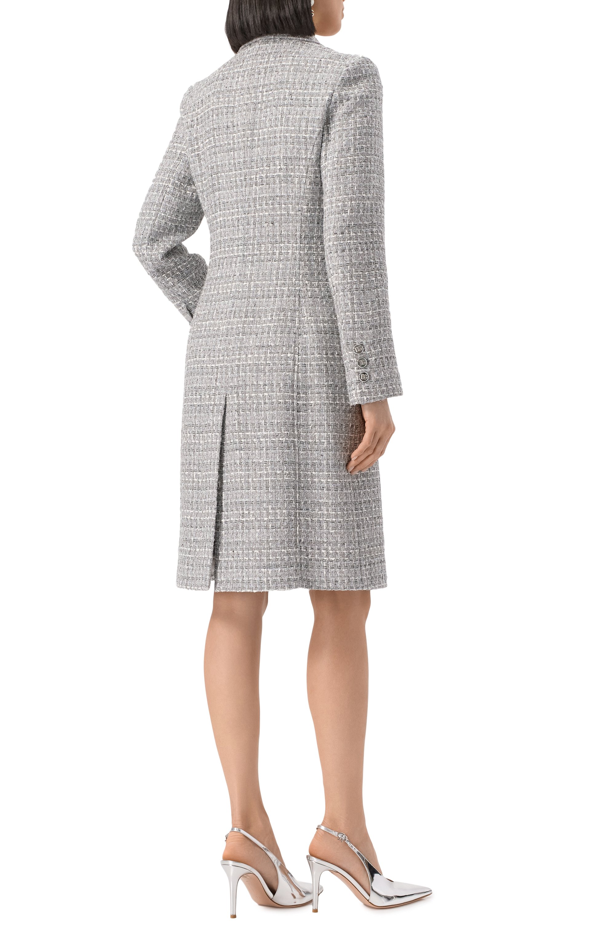 Твидовое пальто DOLCE & GABBANA светло-серого цвета по цене 499500 руб., арт. F0F1ST/FQ0AB, фото 4 Твидовое пальто DOLCE & GABBANA, арт. F0F1ST/FQ0AB, фото 4