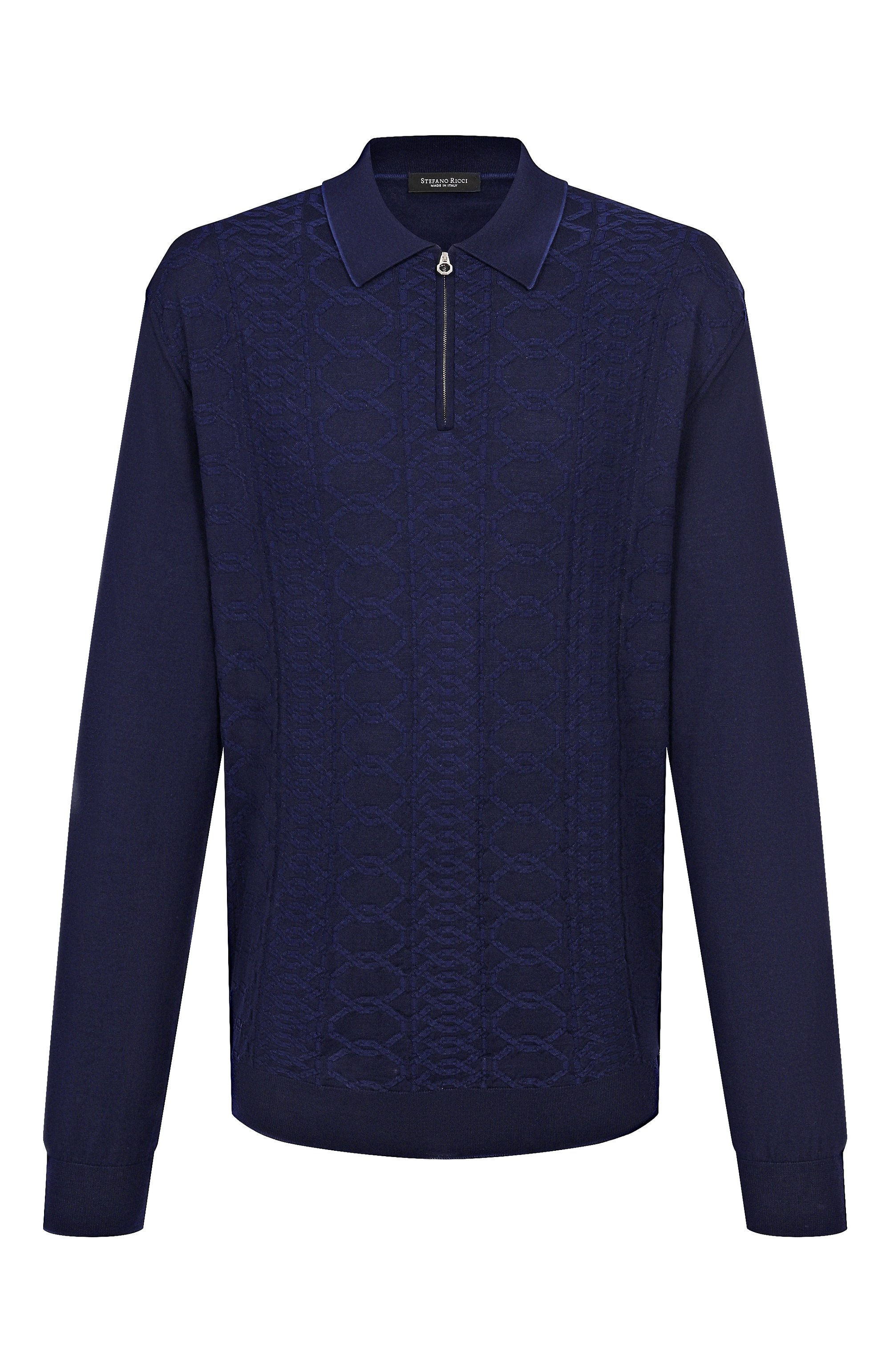 Поло из шерсти и шелка STEFANO RICCI темно-синего цвета по цене 123000 руб., арт. KE06014P30/E25404, фото 1 Поло из шерсти и шелка STEFANO RICCI, арт. KE06014P30/E25404, фото 1