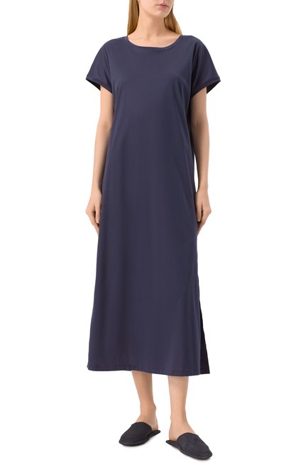 Женские хлопковое платье ZIMMERLI темно-синего цвета, арт. 286-55105 | Фото 2 (Нос: Не проставлено; Материал внешний: Хлопок; Материал сплава: Проставлено)