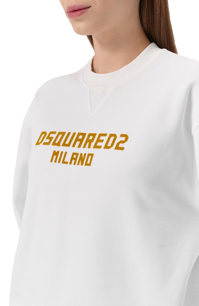 Женский хлопковый костюм DSQUARED2 белого цвета, арт. S75FZ0070/D25015 | Фото 4 (Длина (брюки, джинсы): Укороченные; Длина (для топов): Стандартные; Рукава: Длинные; Кросс-КТ: костюм; Стили: Спорт-шик; Случай: Повседневный; Материал внешний: Хлопок)