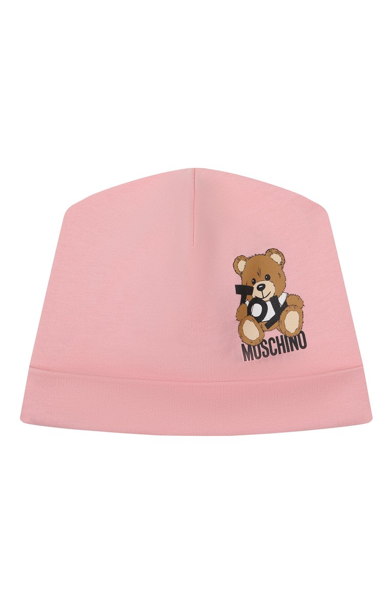 Детский комплект из шапки и нагрудника MOSCHINO розового цвета, арт. MUY081/LCA19 | Фото 2 (Материал: Хлопок, Текстиль; Нос: Не проставлено; Тематический товар: Teddy Bear; Автоматизация состава: Проставлено)