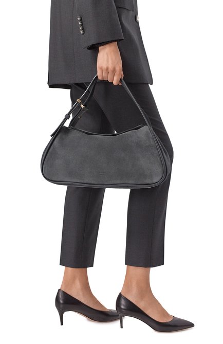 Женская сумка GIORGIO ARMANI темно-серого цвета, арт. GW001310/AF14186 | Фото 2 (Материал: Натуральная кожа; Размер: large; Материал сплава: Проставлено; Драгоценные камни: Проставлено)