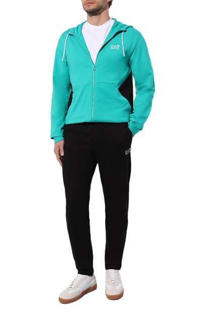 Хлопковый спортивный костюм EA7 бирюзового цвета по цене 19950 руб., арт. 3DPV52/PJ05Z, фото 1 Хлопковый спортивный костюм EA7, арт. 3DPV52/PJ05Z, фото 1