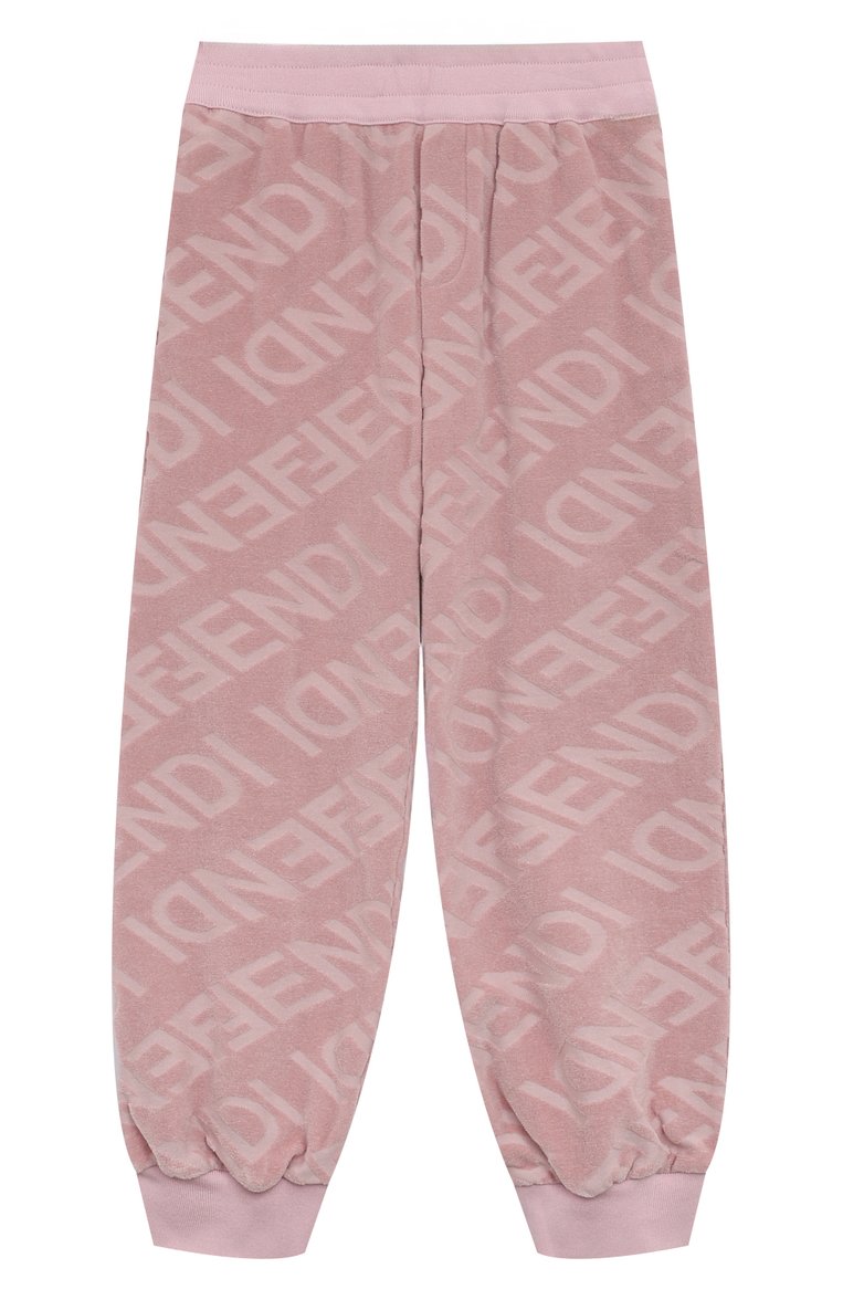 Детские хлопковые джоггеры FENDI темно-розового цвета, арт. JUF096/A0CB/8A-12+ | Фото 1 (Нос: Не проставлено; Материал внешний: Хлопок; Девочки Кросс-КТ: Джоггеры-одежда; Ростовка одежда: 9 лет | 134 см, 12 лет | 152 см, 13 - 15 лет | 158 см, 10 - 11 лет | 140 - 146см)