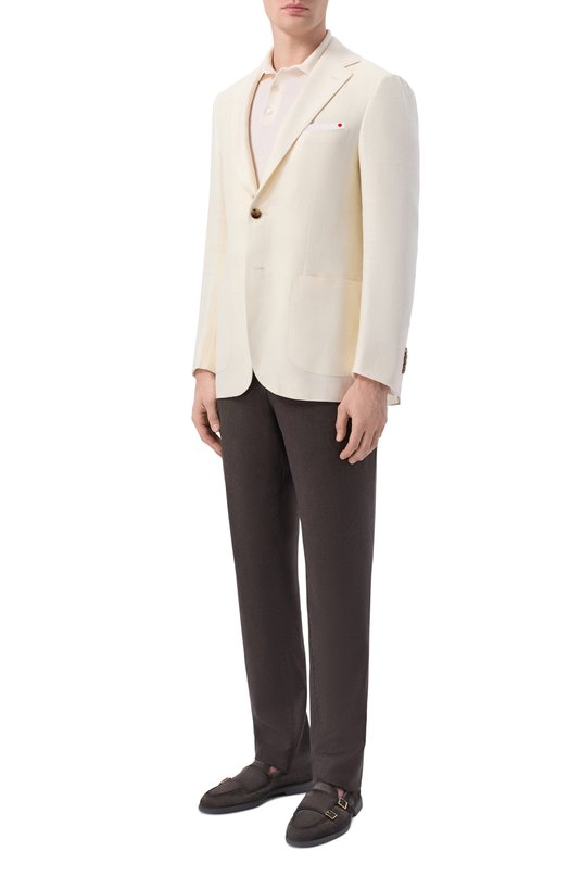 Пиджак изо льна и шелка Kiton UG81K0631G Кремовый  UG81K0631G Фото 2