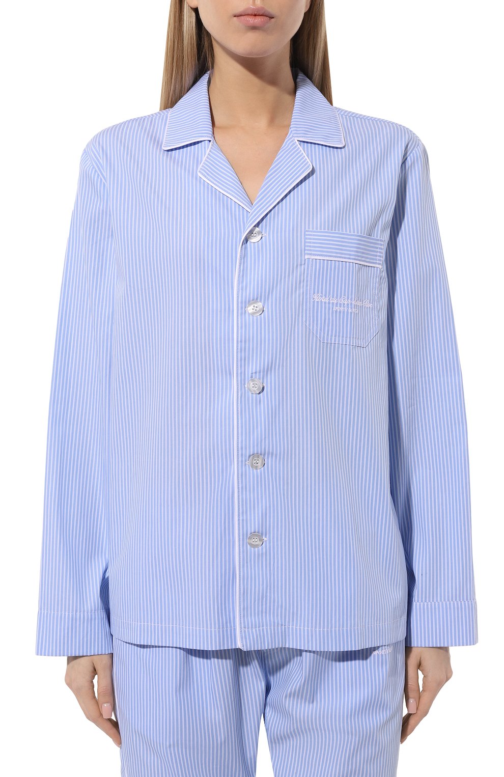 Хлопковая блузка SPORTY AND RICH голубого цвета по цене 19400 руб., арт. SI021501651ST03, фото 3 Хлопковая блузка SPORTY AND RICH, арт. SI021501651ST03, фото 3