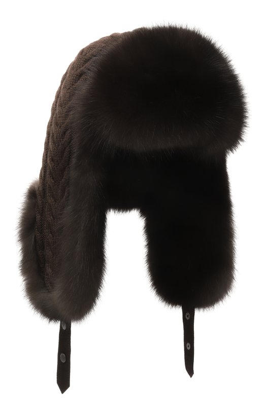 Кашемировая шапка-ушанка с мехом соболя Black Sable BS-FHK-EB Коричневый BS-FHK-EB
