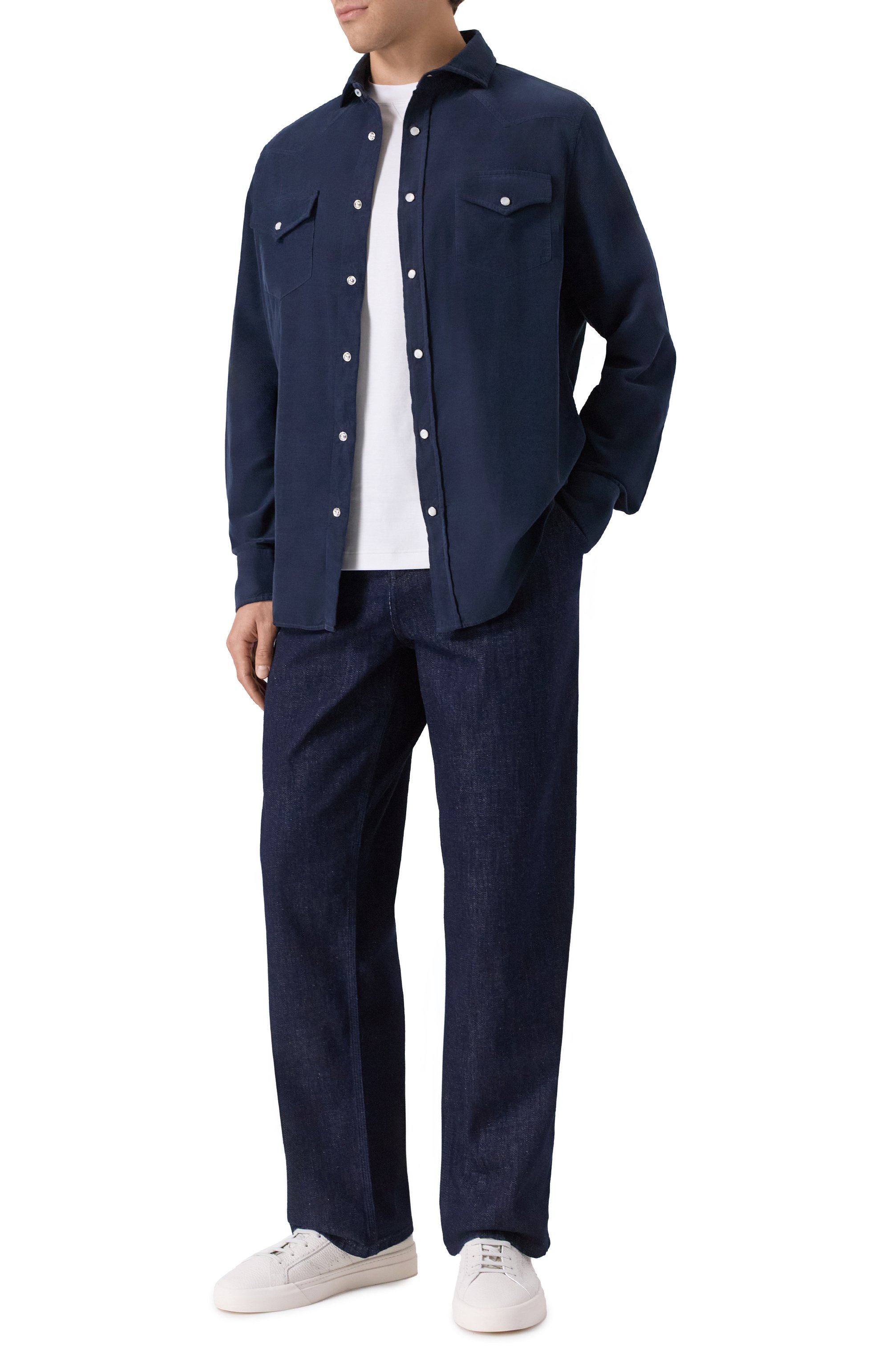 Хлопковая рубашка BRUNELLO CUCINELLI темно-синего цвета по цене 127000 руб., арт. ML6884008, фото 2 Хлопковая рубашка BRUNELLO CUCINELLI, арт. ML6884008, фото 2