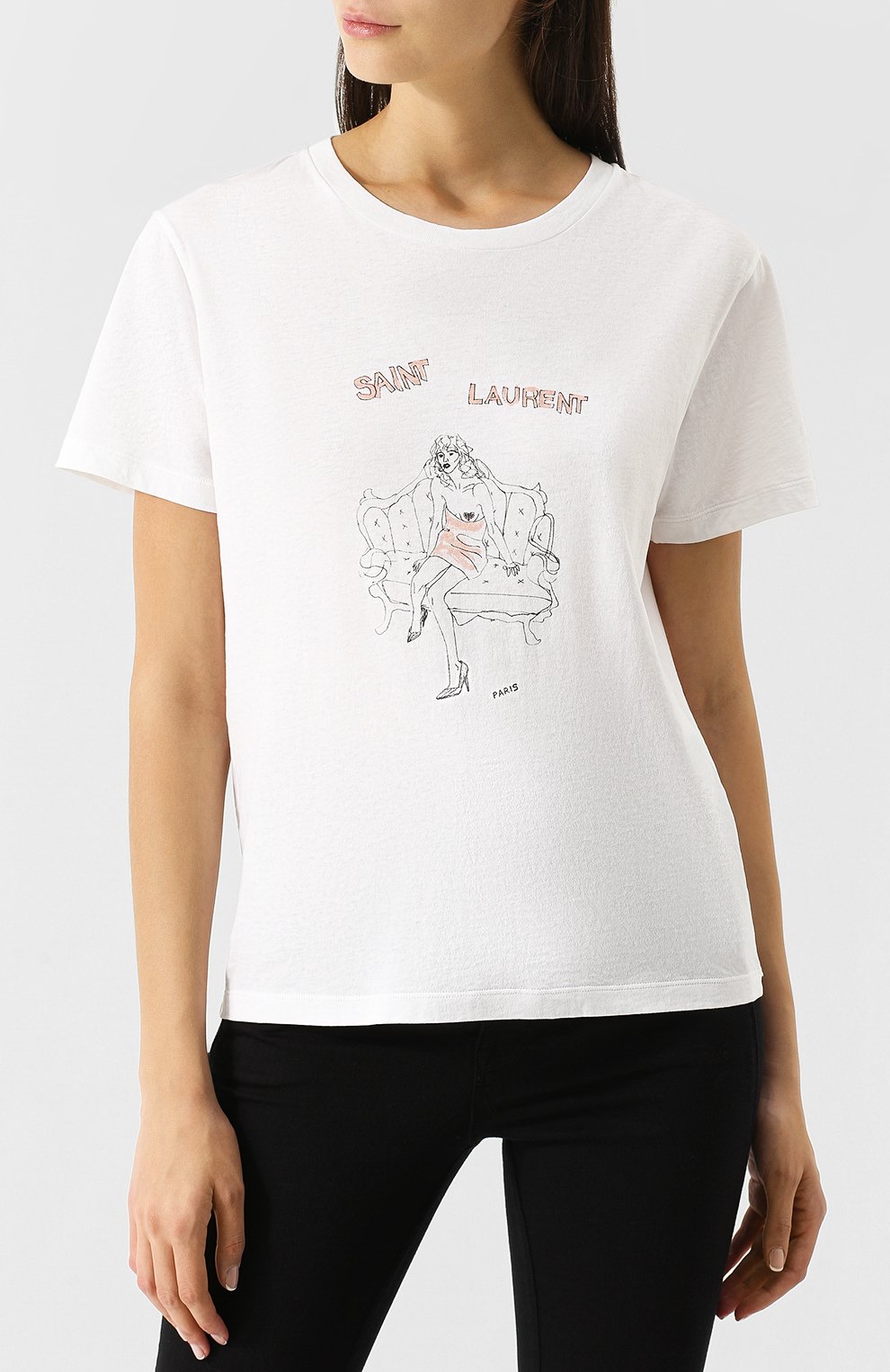 Хлопковая футболка с круглым вырезом и принтом SAINT LAURENT, арт. 531944/YB2WN, фото 3