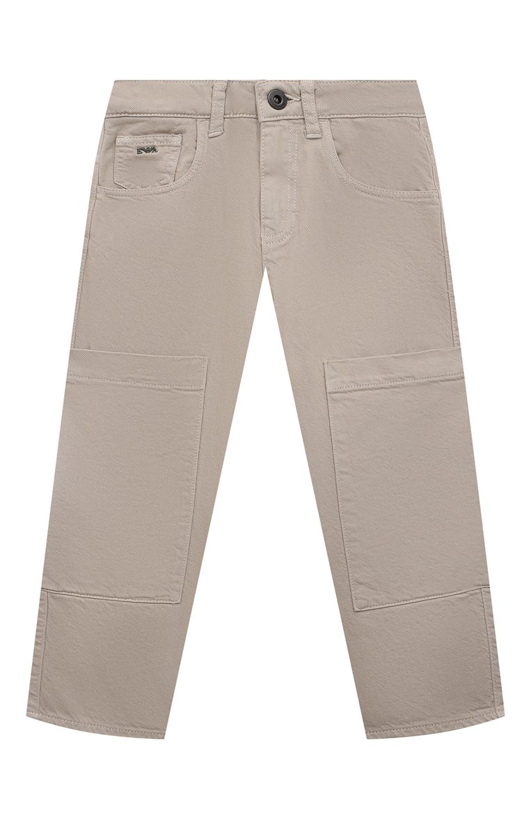 Детские джинсы EMPORIO ARMANI светло-бежевого цвета, арт. 3D4J96/4N86Z | Фото 1 (Нос: Не проставлено; Материал внешний: Хлопок; Детали: Однотонный; Автоматизация состава: Проставлено; Ростовка одежда: 8 лет | 128 см, 16 лет | 164 см, 4 года | 104 см, 6 лет | 116 см, 5 лет | 110 см, 7 лет | 122 см, 10 - 11 лет | 140 - 146см, 13 - 15 лет | 158 см)