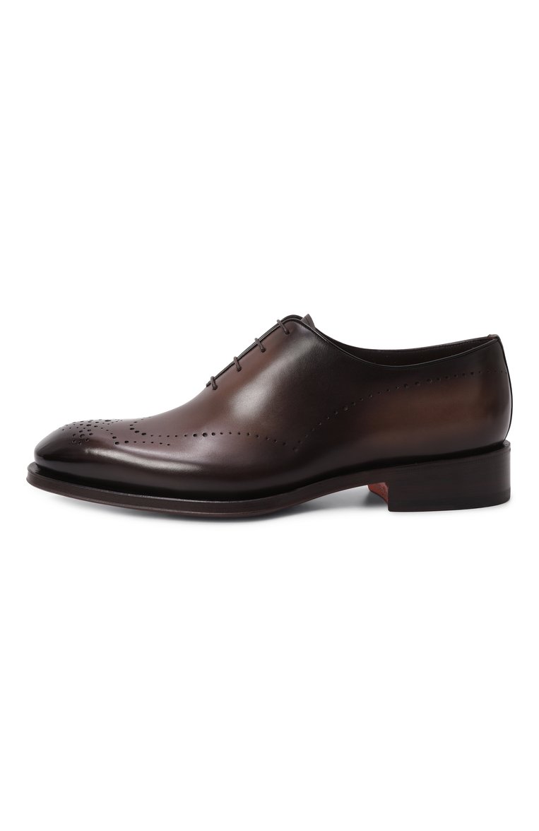 Мужские кожаные оксфорды SANTONI темно-коричневого цвета, арт. MCCG18542MC8HFUL | Фото 4 (Материал внешний: Натуральная кожа; Нос: Не проставлено; Материал внутренний: Натуральная кожа; Материал сплава: Проставлено; Мужское Кросс-КТ: Броги-обувь; Стили: Классический)