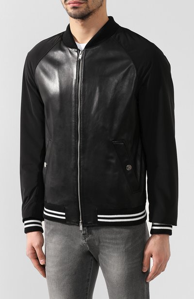 Кожаный бомбер BOSS черного цвета по цене 53500 руб., арт. 50398818, фото 3 Кожаный бомбер BOSS, арт. 50398818, фото 3