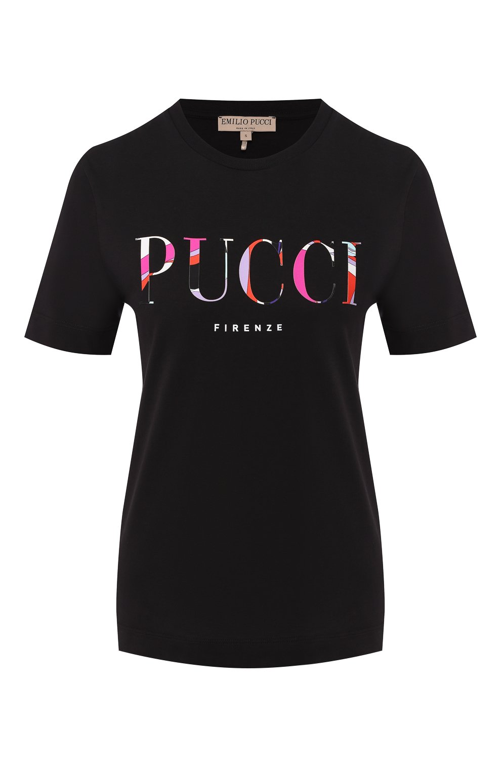 Хлопковая футболка EMILIO PUCCI черного цвета по цене 18900 руб., арт. 9RJP73/9R985, фото 1 Хлопковая футболка EMILIO PUCCI, арт. 9RJP73/9R985, фото 1