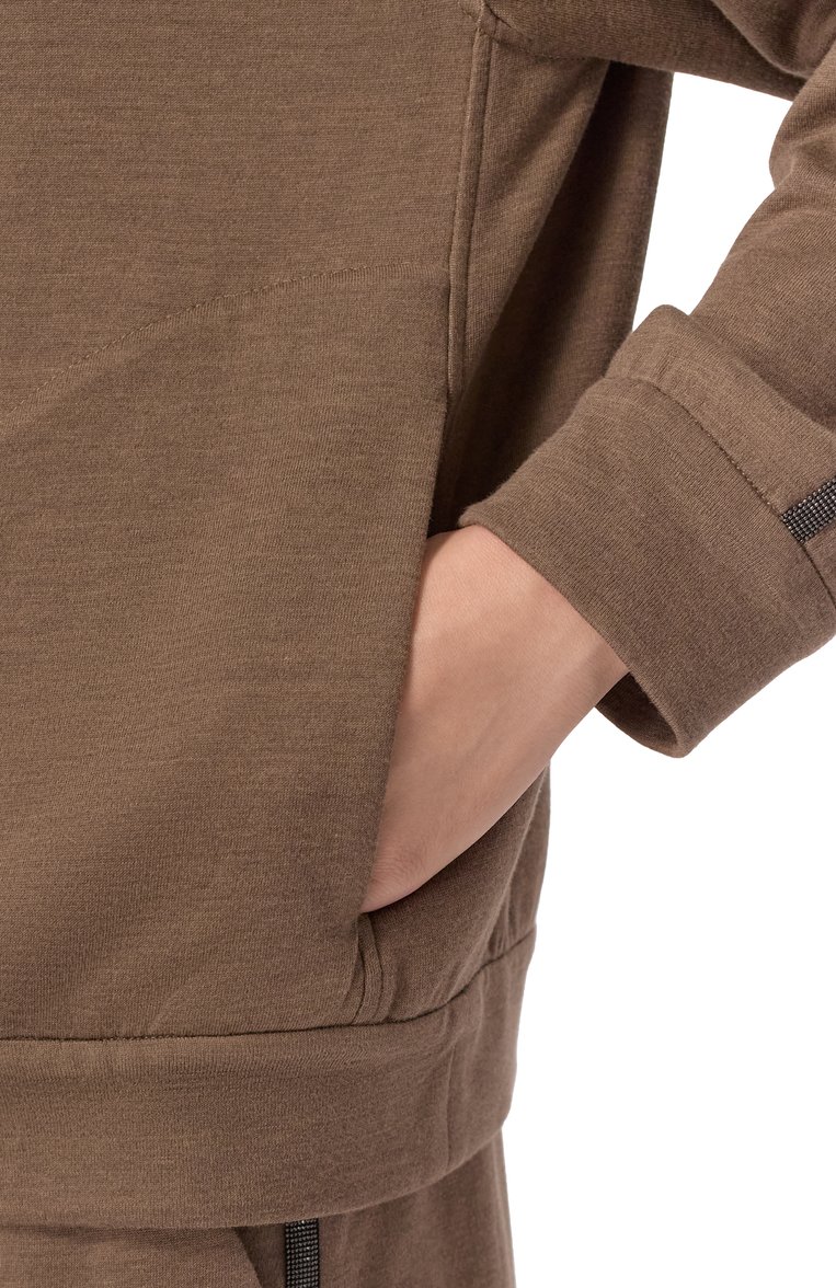 Женский толстовка из хлопка и шелка BRUNELLO CUCINELLI коричневого цвета, арт. MD828SM606 | Фото 5 (Рукава: Длинные; Материал внешний: Хлопок, Шелк; Длина (для топов): Стандартные; Стили: Спорт-шик; Женское Кросс-КТ: Кардиган-одежда)