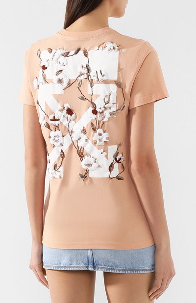 Хлопковая футболка OFF-WHITE бежевого цвета по цене 56700 руб., арт. 0WAA049R19B070540301, фото 4 Хлопковая футболка OFF-WHITE, арт. 0WAA049R19B070540301, фото 4