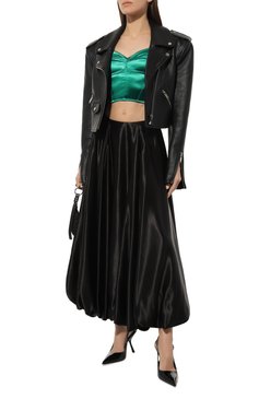 Женский атласный топ DOLCE & GABBANA зеленого цвета, арт. F7W98T/GDCDC | Фото 2 (Материал сплава: Проставлено; Материал внешний: Синтетический материал; Стили: Гламурный; Нос: Не проставлено; Рукава: На бретелях)