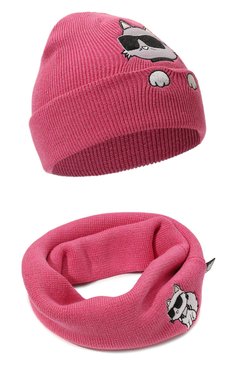 Детский комплект из шапки и шарфа-снуда KARL LAGERFELD KIDS фуксия цвета, арт. Z30333 | Фото 1 (Материал: Хлопок, Текстиль; Нос: Не проставлено; Материал сплава: Проставлено)