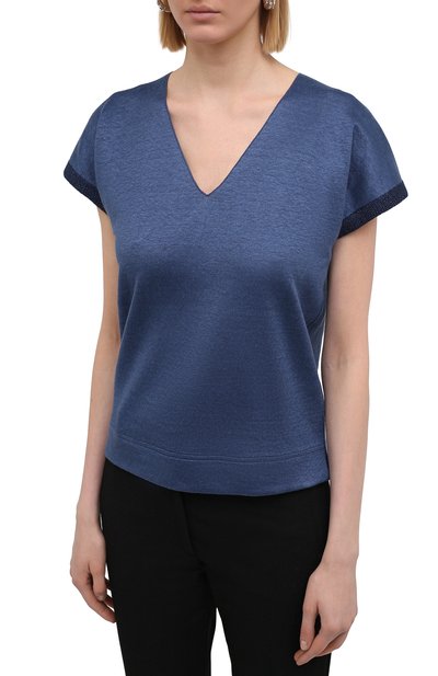 Льняной топ LORO PIANA темно-синего цвета по цене 119000 руб., арт. FAL0798, фото 3 Льняной топ LORO PIANA, арт. FAL0798, фото 3