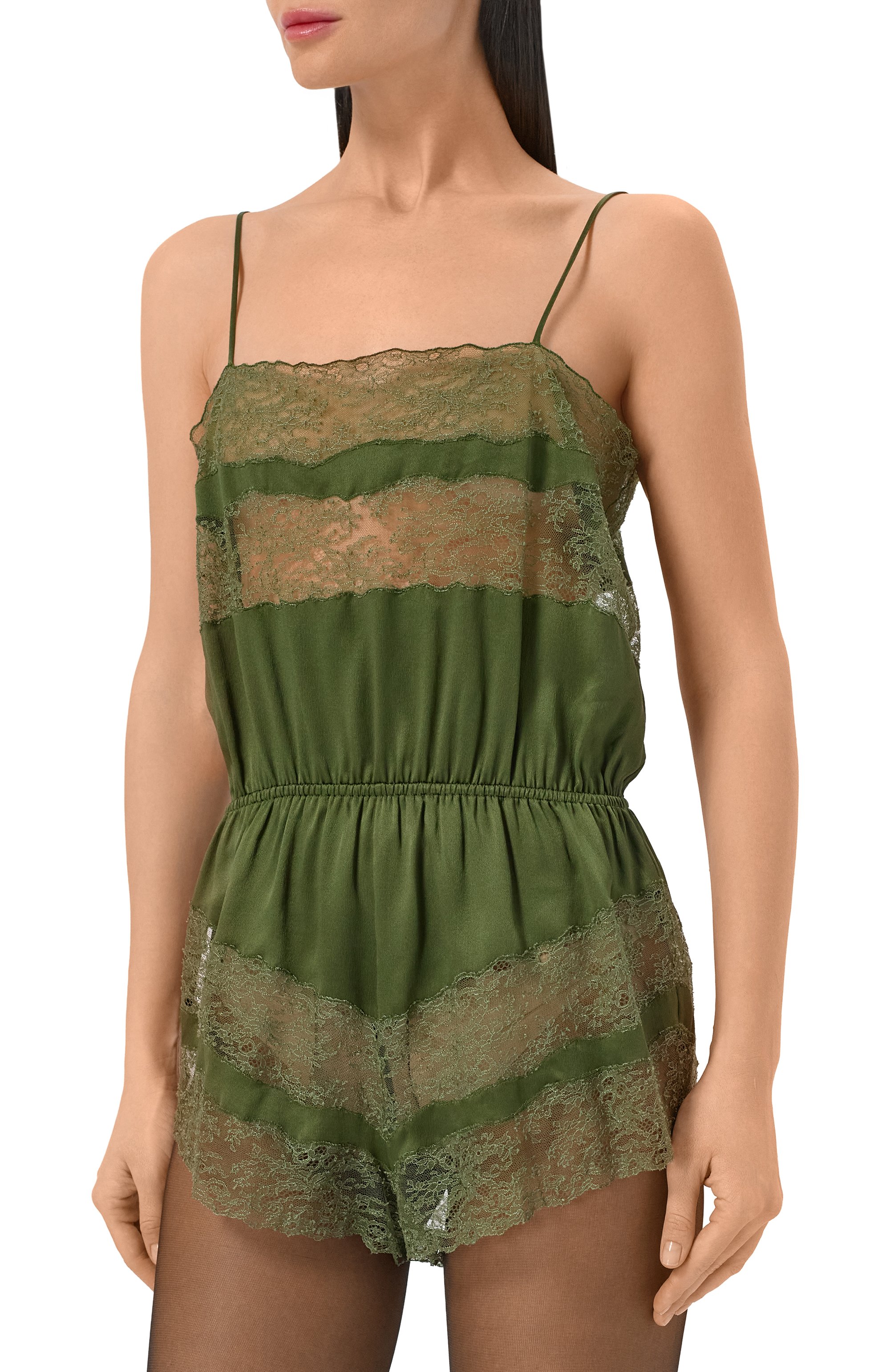 Атласный комбинезон SAINT LAURENT хаки цвета по цене 449000 руб., арт. 863111/Y7G27, фото 3 Атласный комбинезон SAINT LAURENT, арт. 863111/Y7G27, фото 3