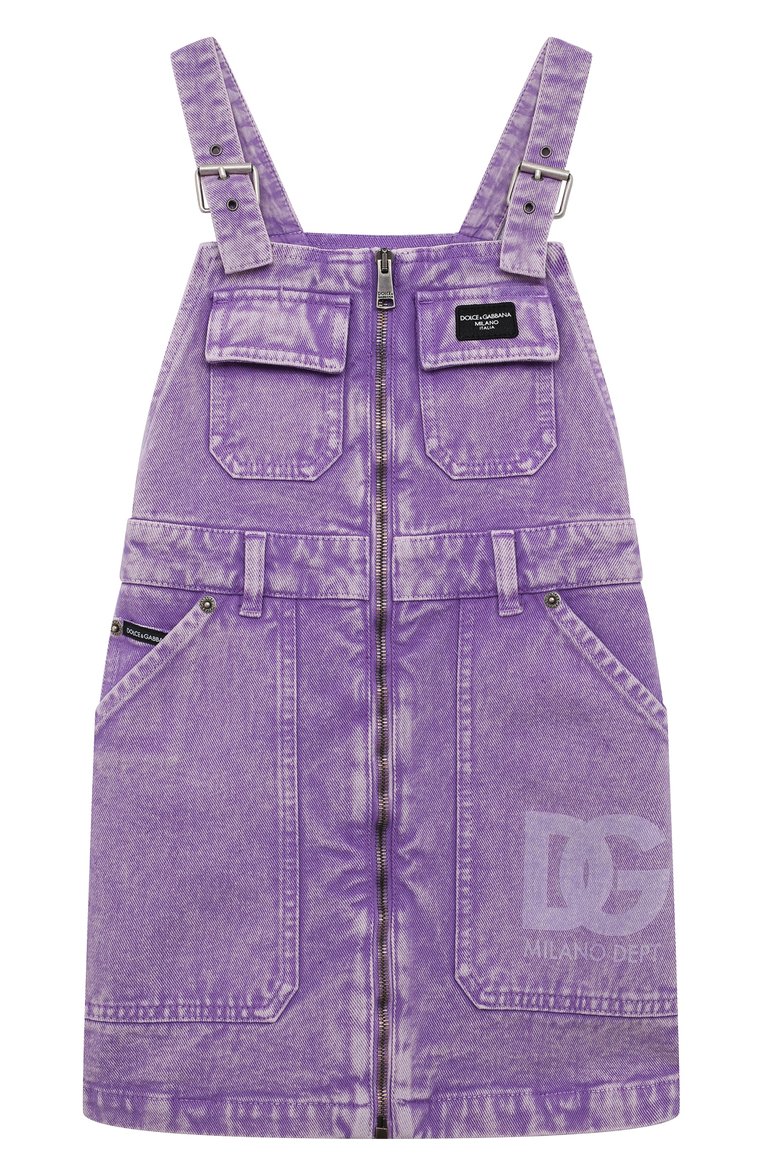 Детское джинсовый сарафан DOLCE & GABBANA сиреневого цвета, арт. L53DS5/LDC07 | Фото 1 (Материал внешний: Хлопок, Деним; Девочки Кросс-КТ: Сарафан-одежда; Рукава: Без рукавов, На бретелях; Ростовка одежда: 4 года | 104 см, 6 лет | 116 см, 8 лет | 128 см, 2 года | 92 см, 13 - 15 ле�т | 158 см, 3 года | 98 см, 12 лет | 152 см, 10 - 11 лет | 140 - 146см, 5 лет | 110 см)
