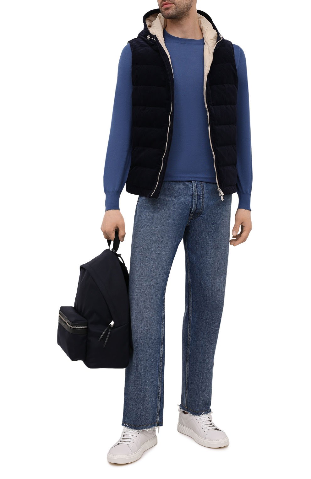 Джемпер из шерсти и кашемира BRUNELLO CUCINELLI синего цвета по цене 76500 руб., арт. M2400100, фото 2 Джемпер из шерсти и кашемира BRUNELLO CUCINELLI, арт. M2400100, фото 2