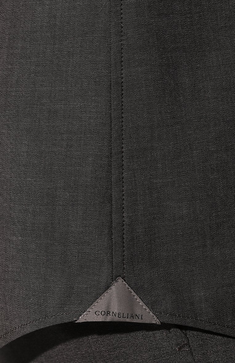 Мужская хлопковая рубашка CORNELIANI серого цвета, арт. 93P156-9311472 | Фото 5 (Материал внешний: Хлопок; Рукава: Длинные; Длина (для топов): Стандартные; Манжеты: На пуговицах; Рубашки М: Slim Fit; Принт: Однотонные; Случай: Повседневный; Стили: Кэжуэл; Воротник: Акула; Автоматизация ТО: Проставлено; Автоматизация состава: Проставлено)