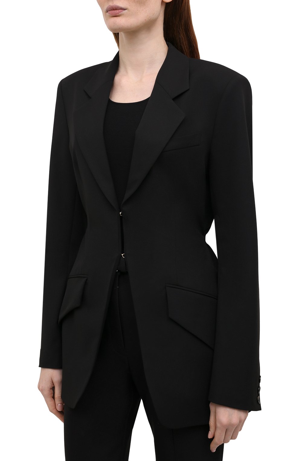 Жакет NANUSHKA черного цвета по цене 89950 руб., арт. LYDIA_BLACK_SUMMER SUITING, фото 3 Жакет NANUSHKA, арт. LYDIA_BLACK_SUMMER SUITING, фото 3