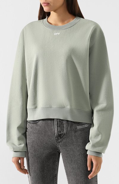 Хлопковый свитшот OFF-WHITE зеленого цвета по цене 29350 руб., арт. 0WBA026R190030534101, фото 3 Хлопковый свитшот OFF-WHITE, арт. 0WBA026R190030534101, фото 3