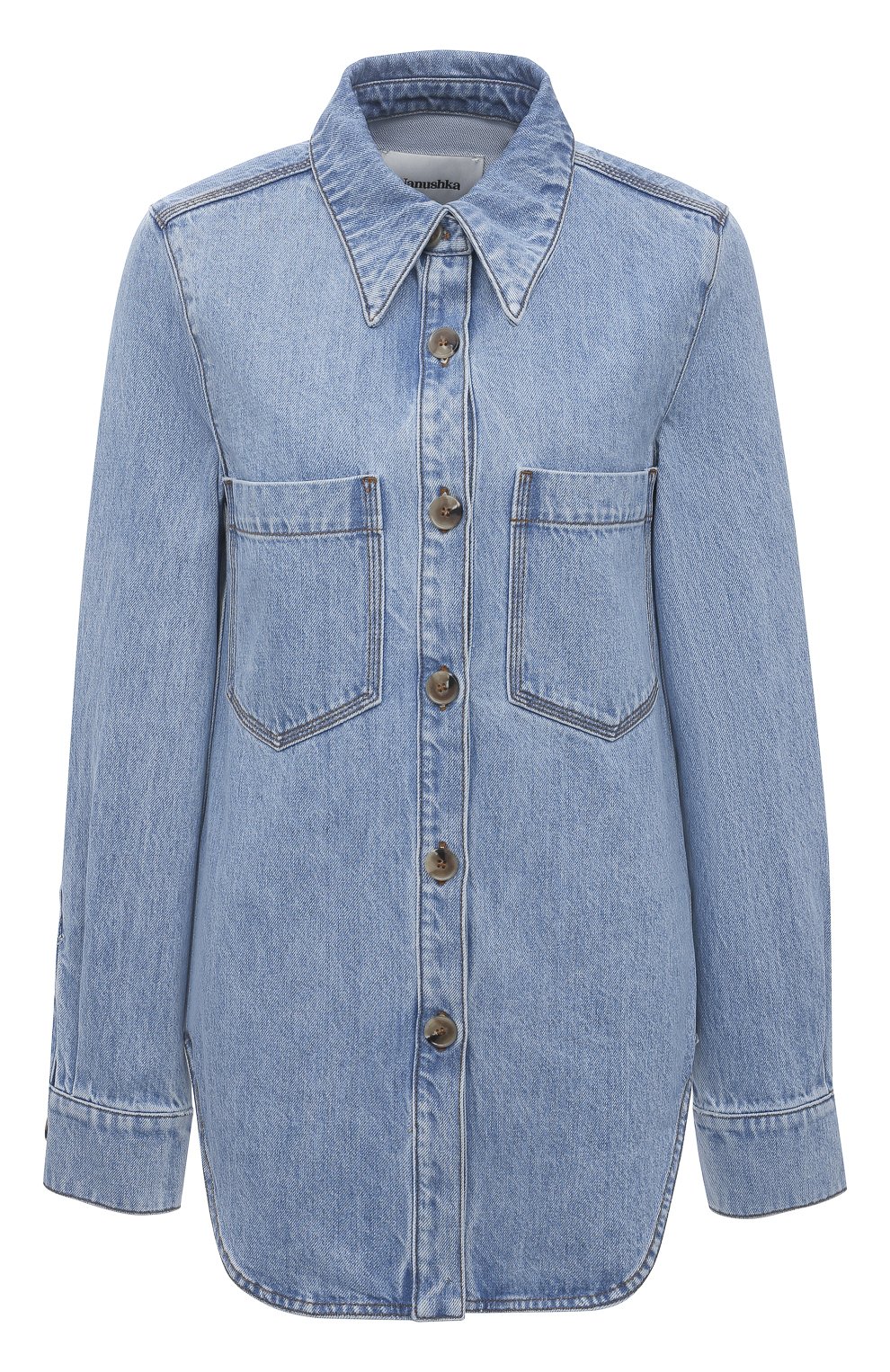 Джинсовая рубашка NANUSHKA голубого цвета по цене 42750 руб., арт. SEINT_LIGHT BLUE_RIGID DENIM, фото 1 Джинсовая рубашка NANUSHKA, арт. SEINT_LIGHT BLUE_RIGID DENIM, фото 1