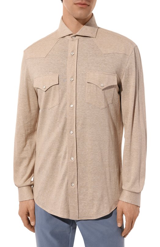 Рубашка изо льна и хлопка Brunello Cucinelli MW835B2289 Бежевый  MW835B2289 Фото 3