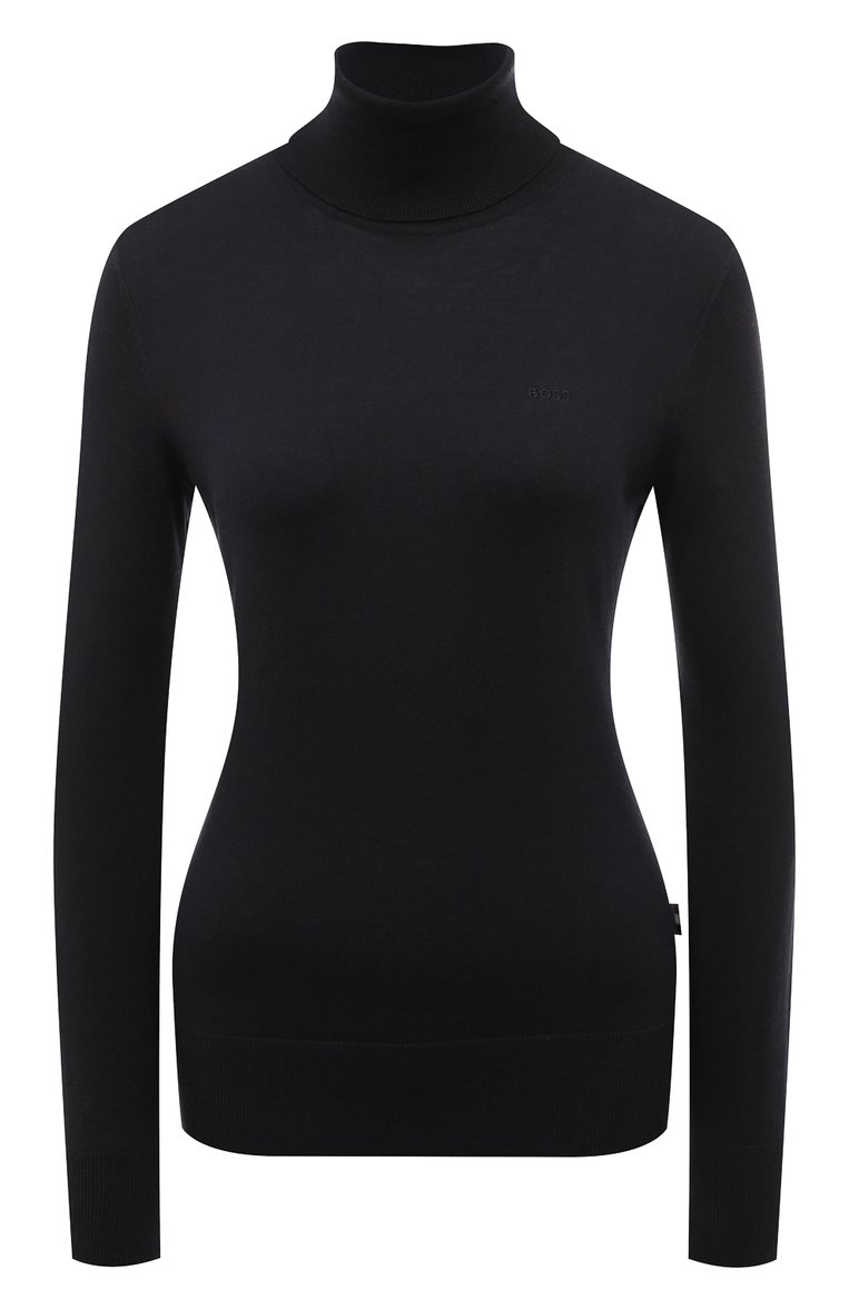 Женская темно-синяя водолазка из хлопка и шелка BOSS купить в интернет ...