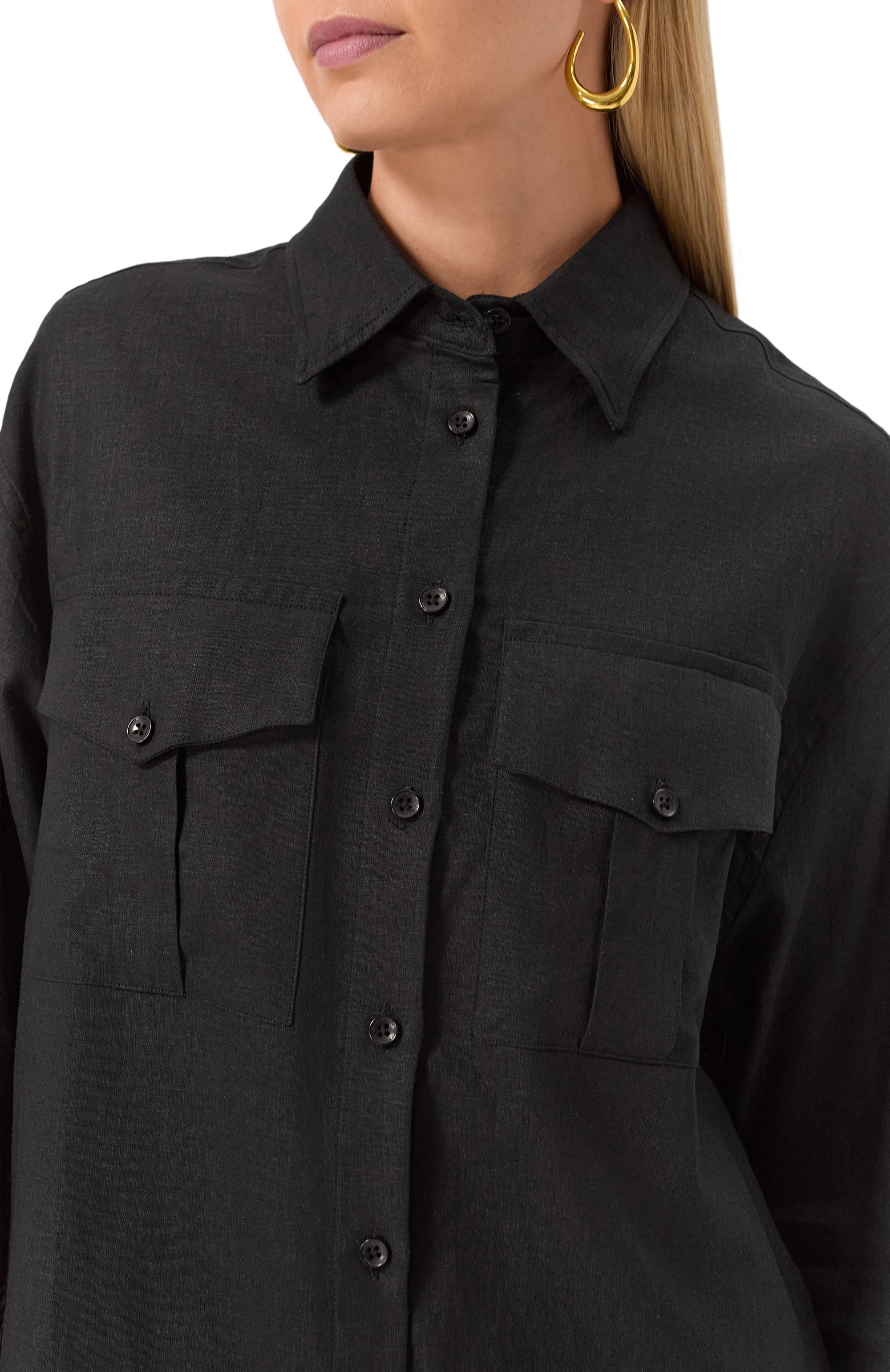 Рубашка изо льна и вискозы HINNOMINATE черного цвета по цене 17550 руб., арт. HMABW01845, фото 5 Рубашка изо льна и вискозы HINNOMINATE, арт. HMABW01845, фото 5