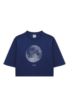 Детская укороченная футболка из хлопка ASPESI синего цвета, арт. F23024TSM7038/10-12 | Фото 1 (Драгоценные камни: Проставлено; Материал внешний: Хлопок; Материал сплава: Проставлено; Девочки Кросс-КТ: футболка-одежда; Рукава: Короткие)