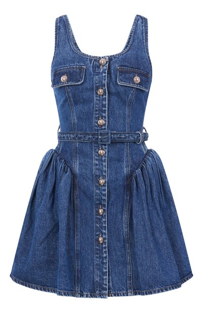 Джинсовое платье SELF-PORTRAIT синего цвета по цене 48050 руб., арт. RS25800SBL, фото 1 Джинсовое платье SELF-PORTRAIT, арт. RS25800SBL, фото 1