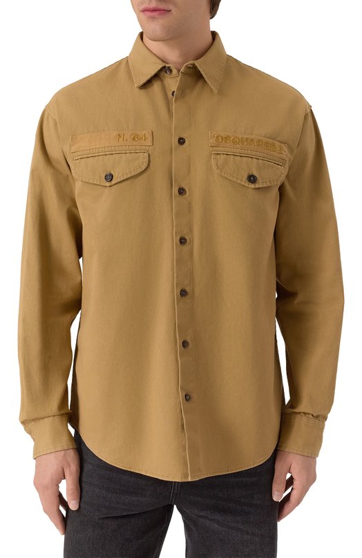 Хлопковая рубашка Dsquared2 S74DM0952/D35264 Бежевый  S74DM0952/D35264 Фото 3