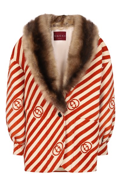 Женское пальто из вискозы и шелка с отделкой из ягненка GUCCI, арт. 858164/ZAUGV
