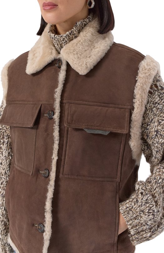 Жилет из овчины Brunello Cucinelli MPMBP7680P Коричневый  MPMBP7680P Фото 5