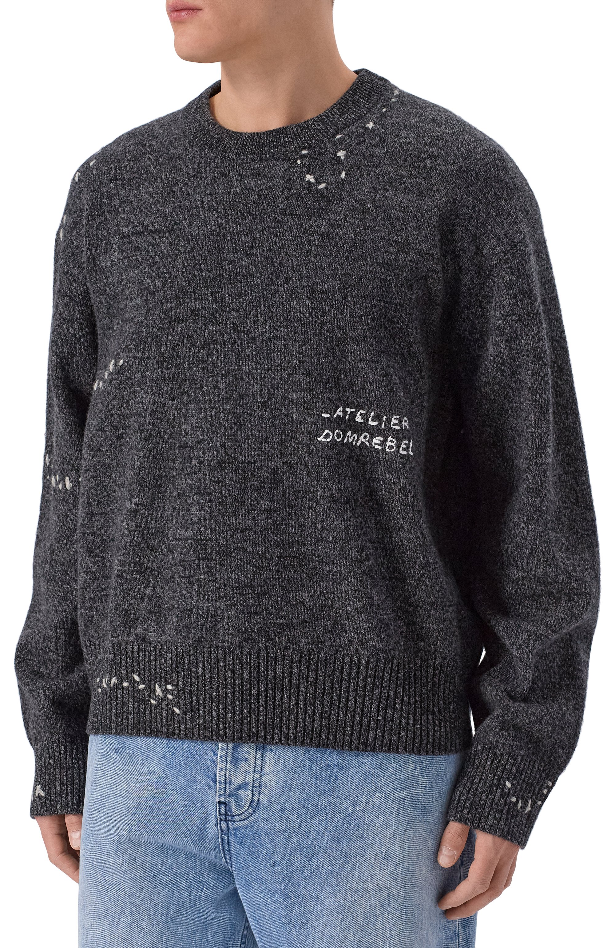 Свитер DOMREBEL темно-серого цвета по цене 49950 руб., арт. M RENEGADE/KNIT CREWNECK, фото 3 Свитер DOMREBEL, арт. M RENEGADE/KNIT CREWNECK, фото 3