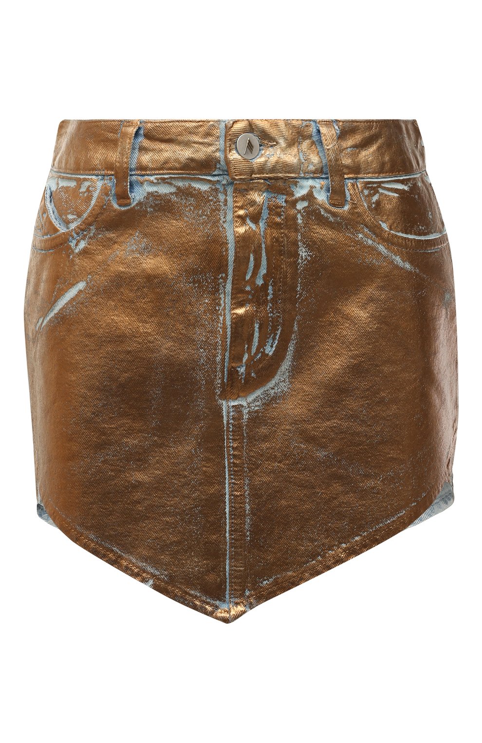 Джинсовая юбка THE ATTICO золотого цвета по цене 73650 руб., арт. 222WCS85/D032, фото 1 Джинсовая юбка THE ATTICO, арт. 222WCS85/D032, фото 1