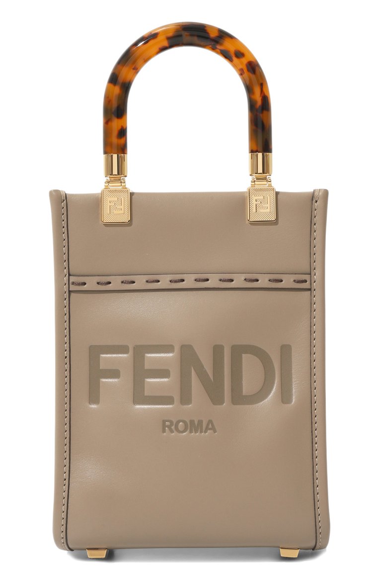 Женская сумка sunshine mini FENDI коричневого цвета, арт. 8BS051 ABVL | Фото 1 (Драгоценные камни: Проставлено; Ремень/цепочка: На ремешке; Материал сплава: Проставлено; Материал: Натуральная кожа; Размер: mini)
