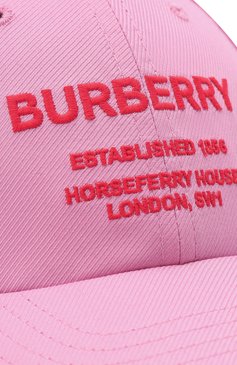 Женская хлопковая бейсболка BURBERRY розового цвета, арт. 8048725 | Фото 4 (Материал: Текстиль, Хлопок; Региональные ограничения белый список (Axapta Mercury): Не проставлено; Материал сплава: Проставлено; Нос: Не проставлено)