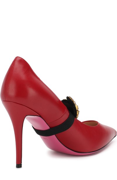 Кожаные туфли с брошью на шпильке GUCCI, арт. 496593/C9D00, фото 4