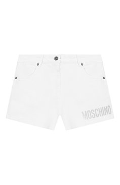 Детские джинсовые шорты MOSCHINO белого цвета, арт. HDP03C/LTC02/10A-14A | Фото 1 (Материал внешний: Хлопок, Деним; Статус проверки: Проверена категория; Девочки Кросс-КТ: Шорты-одежда; Кросс-КТ: Деним; Материал сплава: Проставлено; Нос: Не проставлено; Ростовка одежда: 10 - 11 лет | 140 - 146см, 12 лет | 152 см, 13 - 15 лет | 158 см)