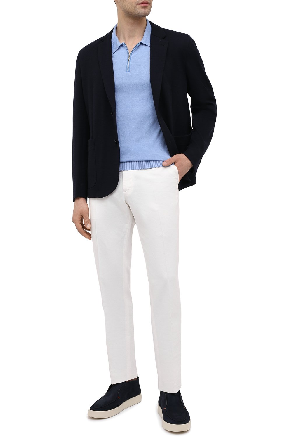 Поло из хлопка и шелка IL BORGO CASHMERE голубого цвета по цене 63100 руб., арт. 56-1963G0, фото 2 Поло из хлопка и шелка IL BORGO CASHMERE, арт. 56-1963G0, фото 2