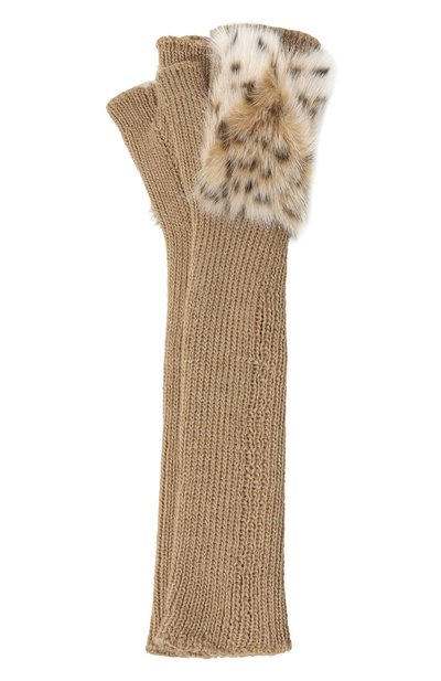 Шерстяные митенки с меховой отделкой COLOR TEMPERATURE, арт. М,Рд - 12/бн, фото 1