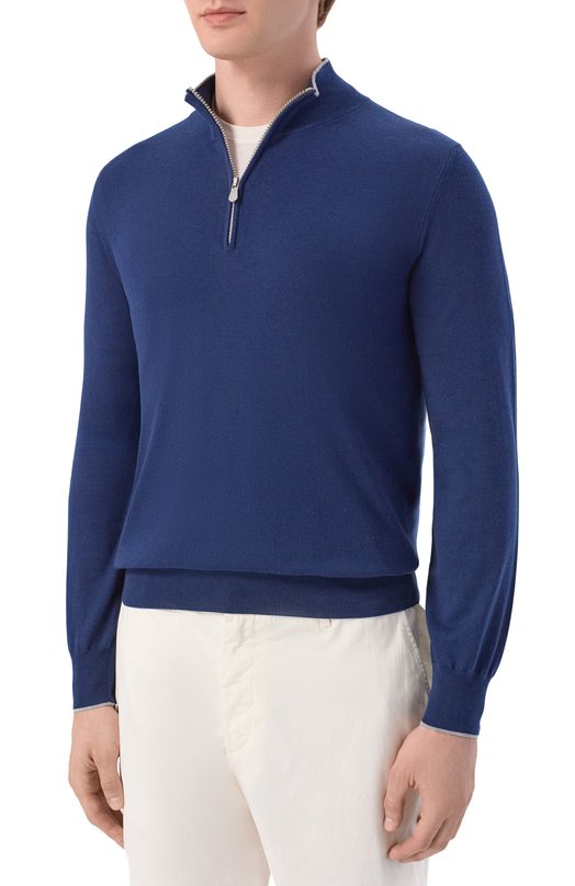 Джемпер из хлопка и кашемира Brunello Cucinelli MIS806004 Синий  MIS806004 Фото 3