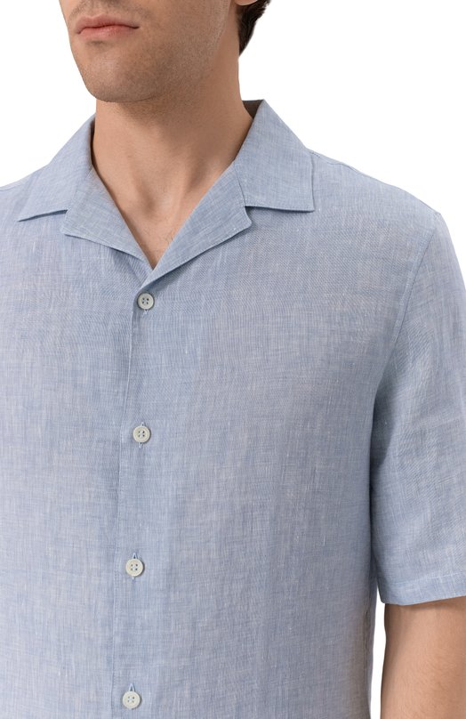 Льняная рубашка Brunello Cucinelli MM6840615 Голубой  MM6840615 Фото 5