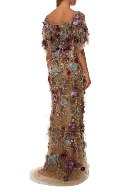 Платье с отделкой перьями и пайетками MARCHESA, арт. M20819, фото 4