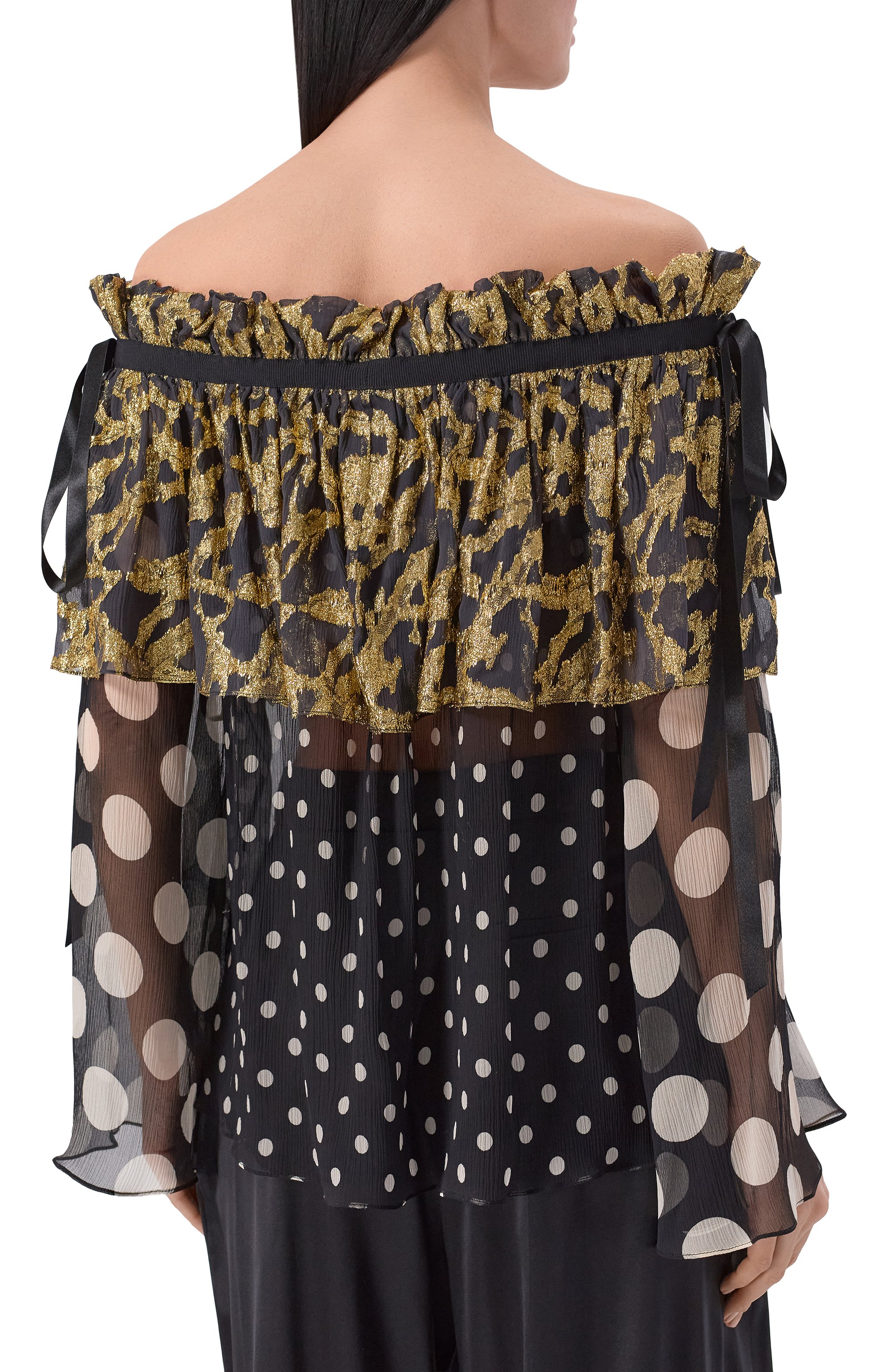 Шелковая блузка NINA RICCI черно-белого цвета по цене 137500 руб., арт. 26PCT0023/SE1409, фото 4 Шелковая блузка NINA RICCI, арт. 26PCT0023/SE1409, фото 4