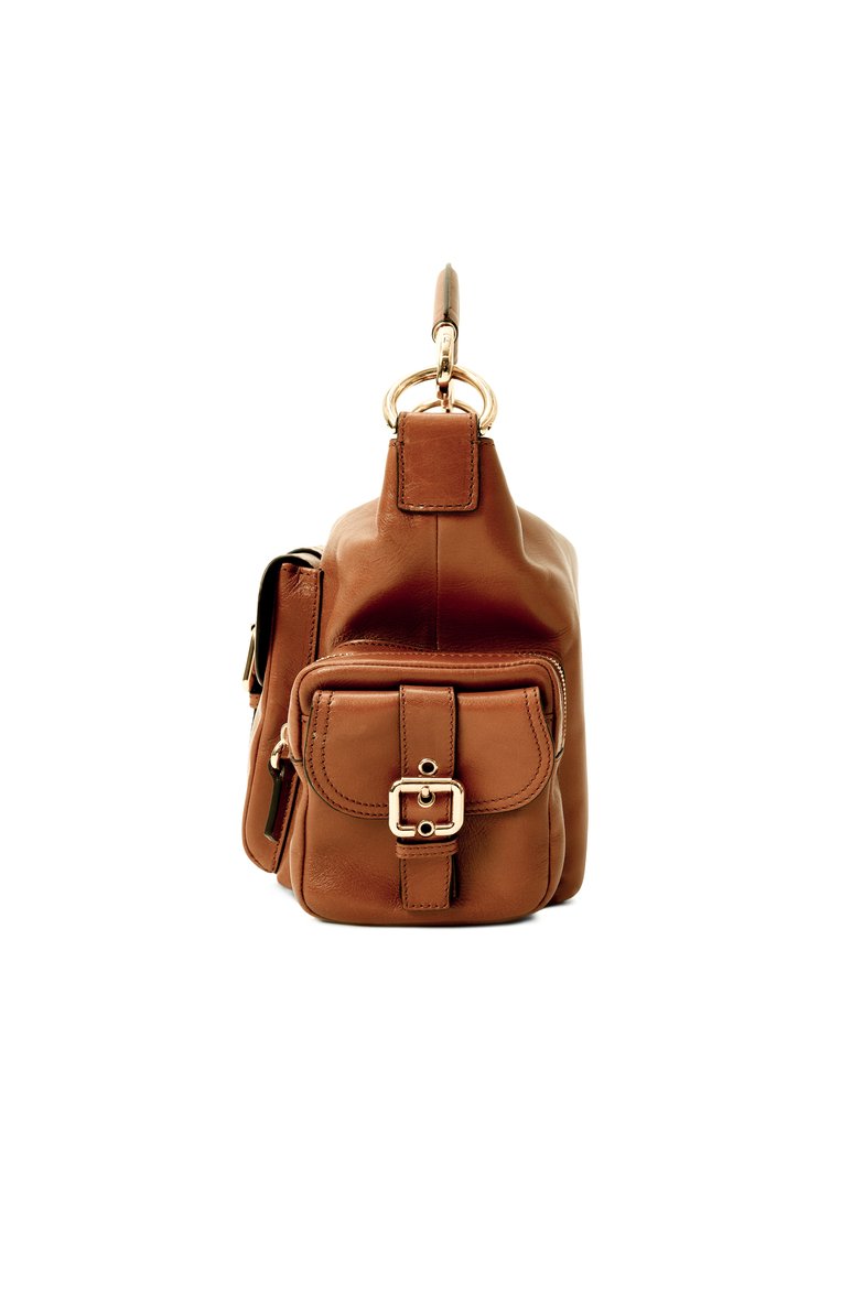 Женская сумка camera CHLOÉ коричневого цвета, арт. CHC24AS533N83 | Фото 4 (Раз�мер: large; Материал: Натуральная кожа; Драгоценные камни: Проставлено; Материал сплава: Проставлено; Ремень/цепочка: На ремешке)